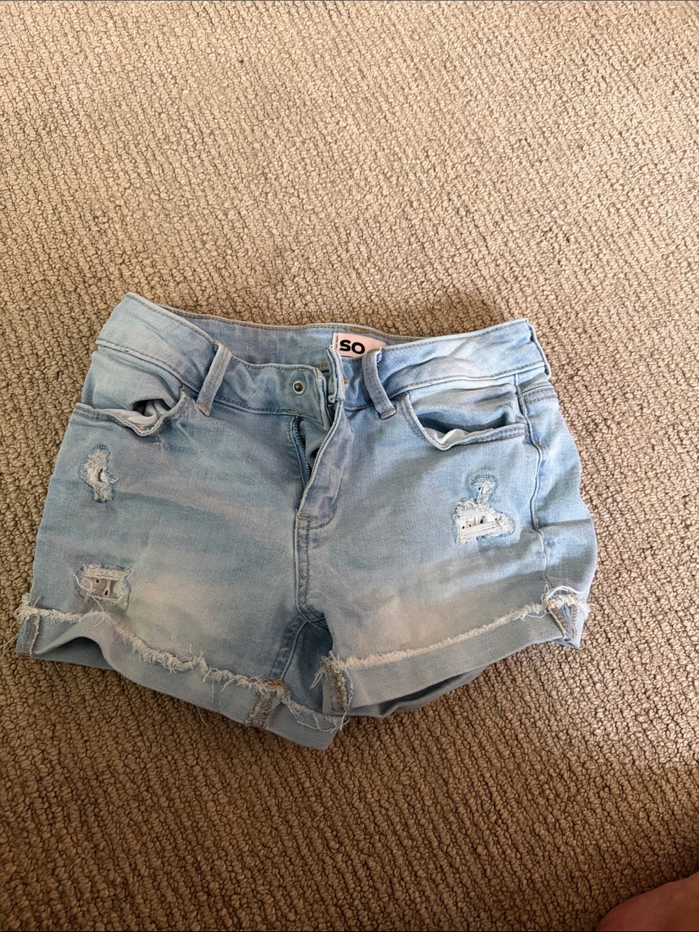 SO Light Wash Distressed Denim Shorts - Pale Blue